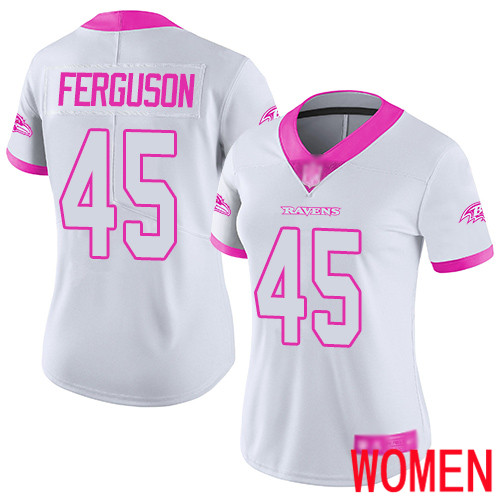 Baltimore Ravens Limited White Pink Women Jaylon Ferguson Jersey NFL Football #45 Rush Fashion->women nfl jersey->Women Jersey